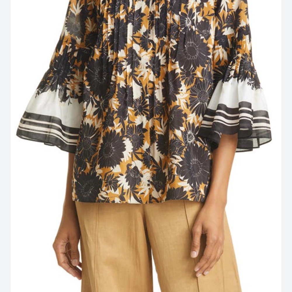 Kobi Halperin Gianna Black and Gold Sunflower Floral Blouse Cotton and Silk EUC